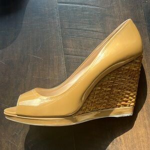 Prada Patent Beige/Camel Wedges
